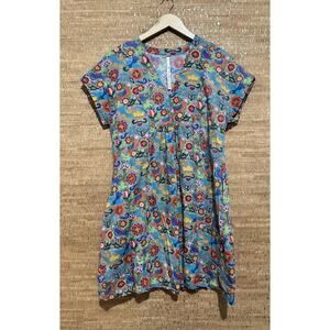 Uncle Frank Folk Art Bird Floral Print Dress Size S Art Teacher Retro Dopamine